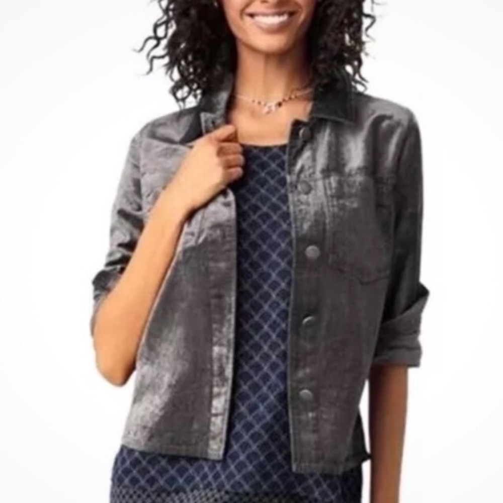CABI Tuesday Topper Velvet Shirt Jacket Charcoal Gray Size Small Style 3730